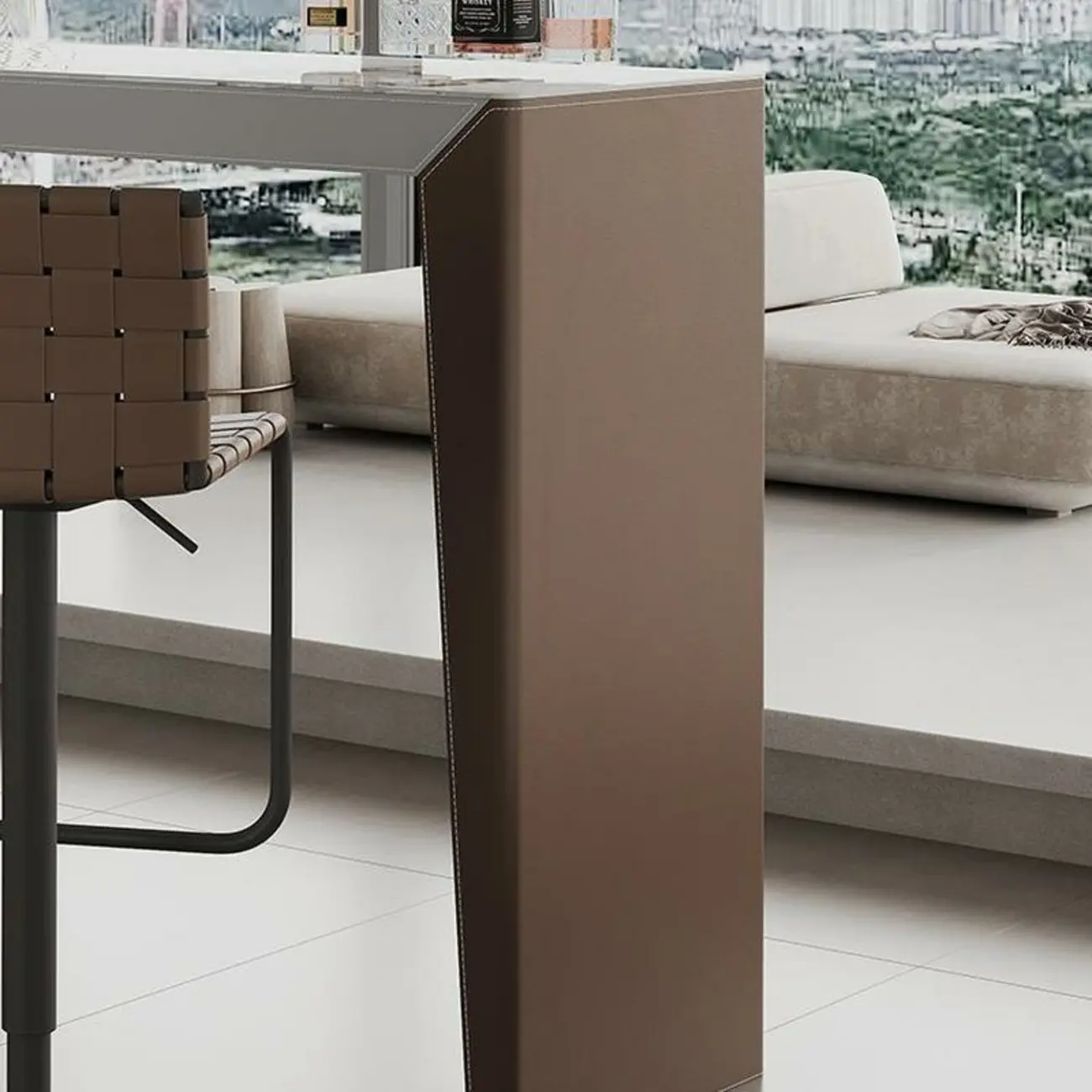 Stylish White Brown Stone Leather-Covered Leg Bar Tables Image - 6 | homeyfad