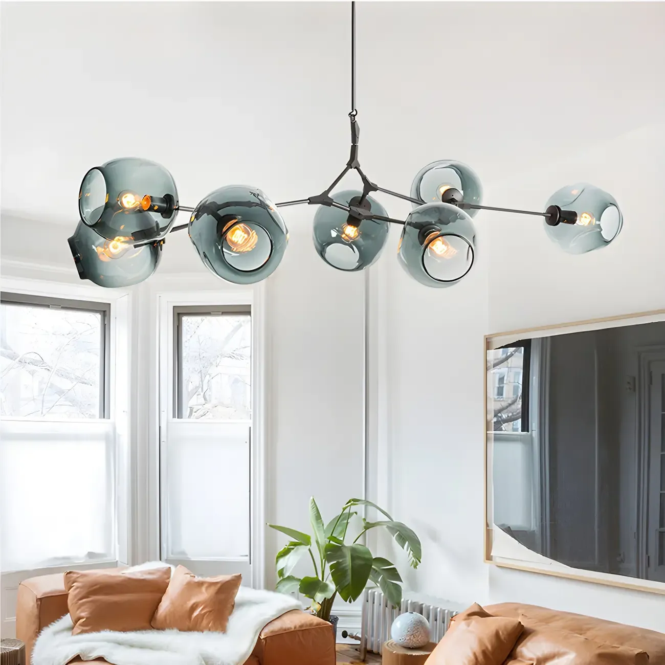 Industrial Sputnik Chandelier with Clear Blue Glass Globes | HomeyFad