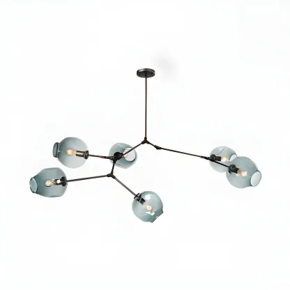 Industrial Sputnik Chandelier with Clear Blue Glass Globes Image - 8