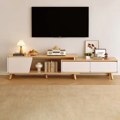Modern Wood Open Storage TV Stand with Legs Image - 3