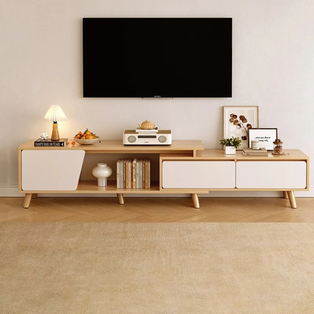 Modern Wood Open Storage TV Stand with Legs Image - 5 | homeyfad