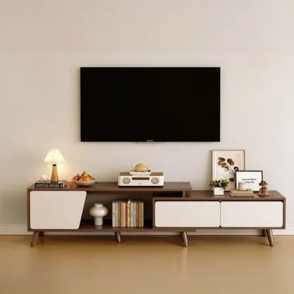 Modern Wood Open Storage TV Stand with Legs Image - 7