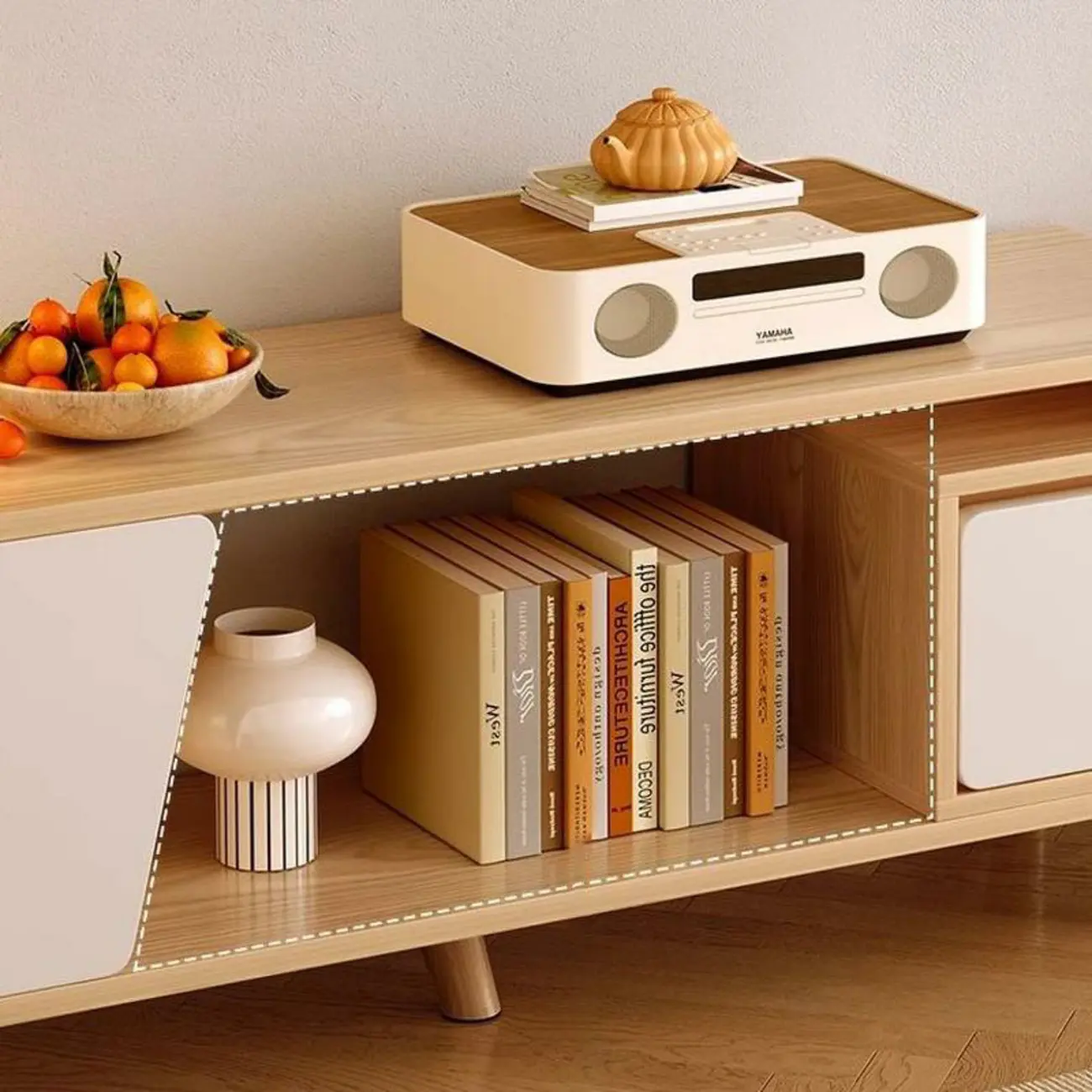 Modern Wood Open Storage TV Stand with Legs Image - 12 | homeyfad