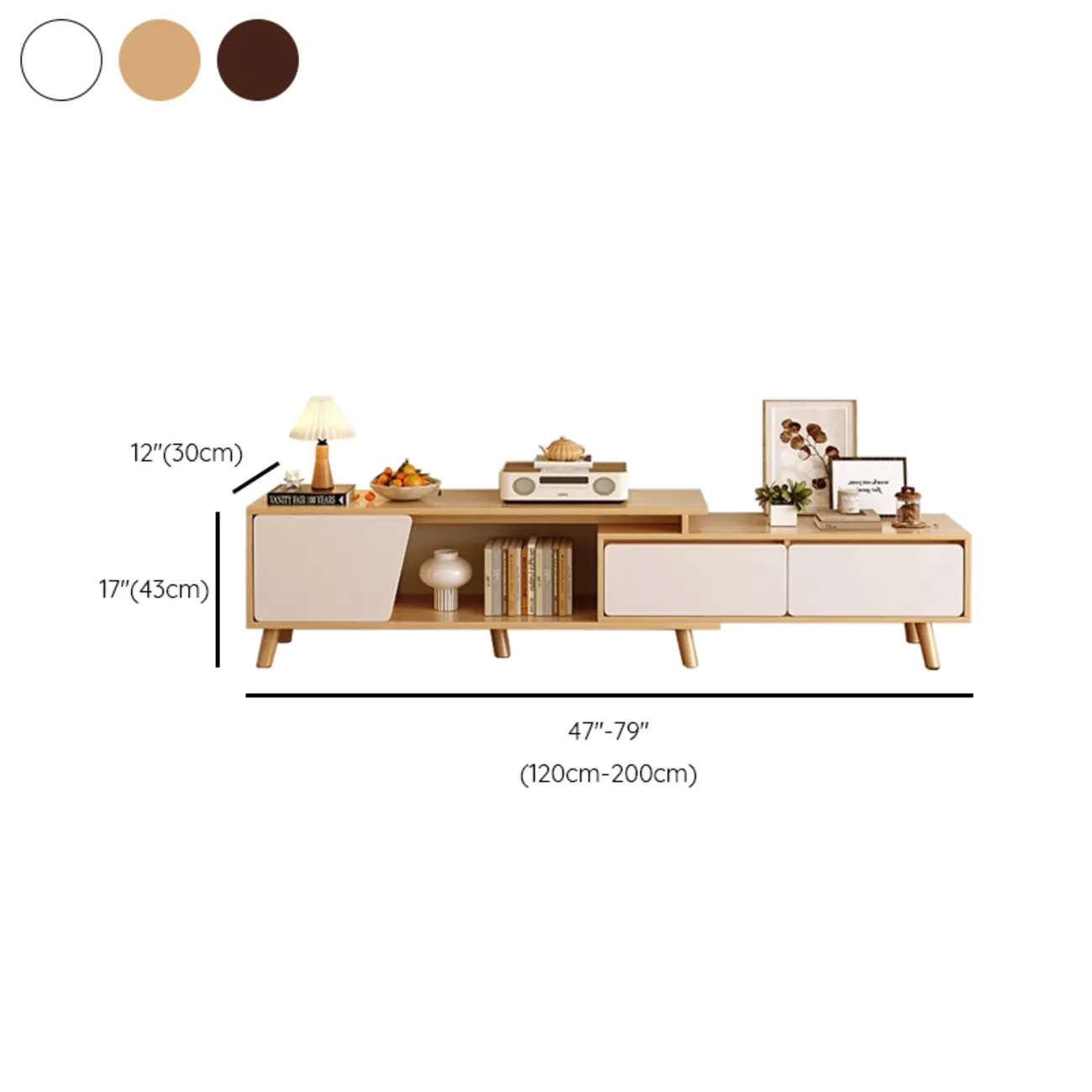 Modern Wood Open Storage TV Stand with Legs #size