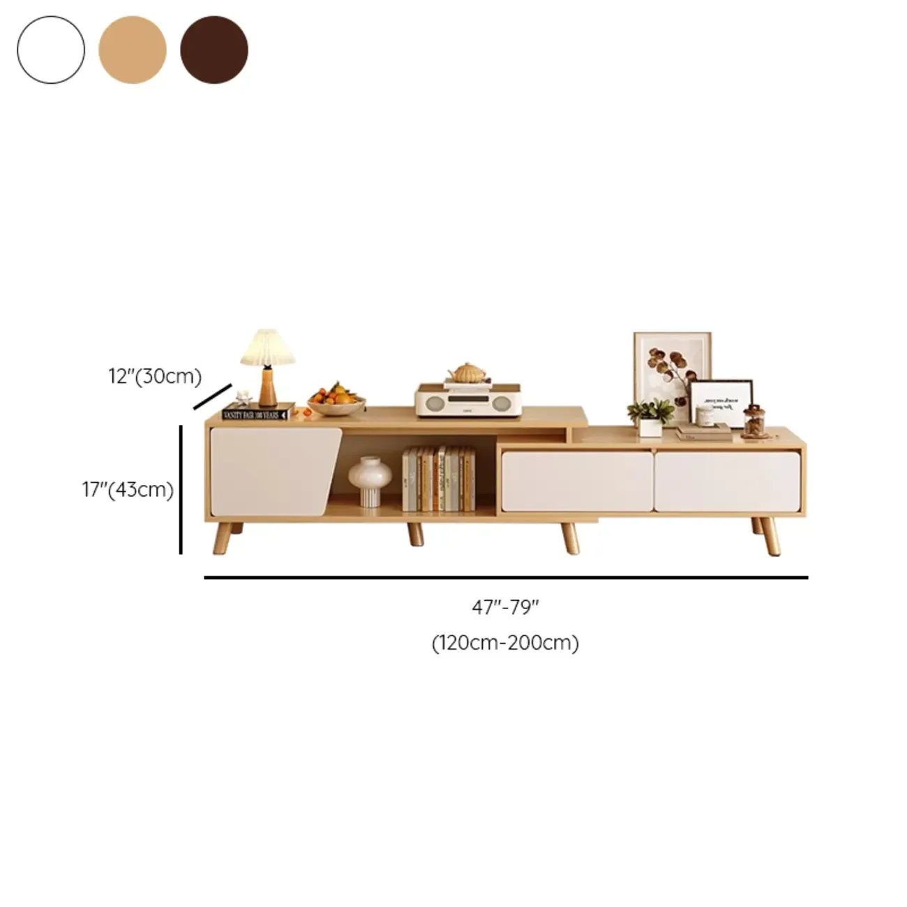 Modern Wood Open Storage TV Stand with Legs #size