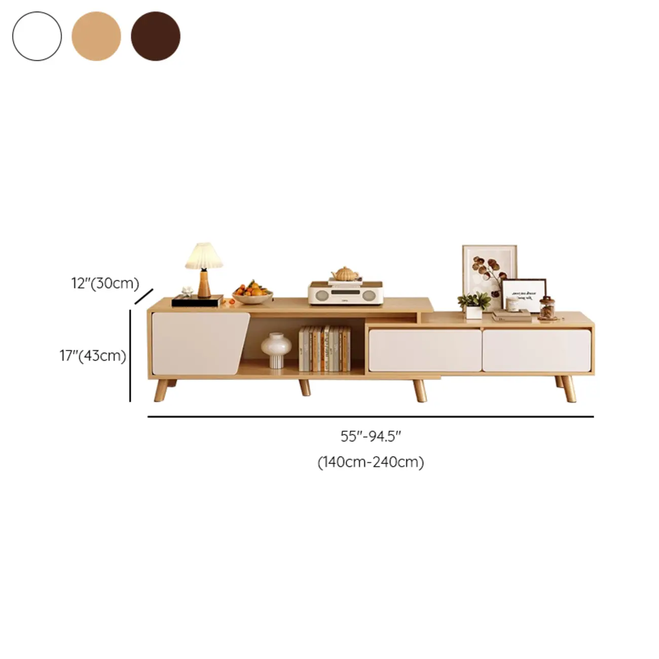 Modern Wood Open Storage TV Stand with Legs Image - 17 | homeyfad