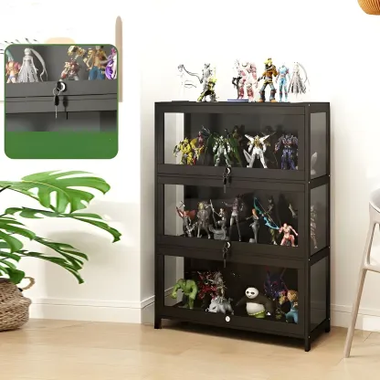 Contemporary Acrylic Wood Shelf Display Cabinet Black Image - 2