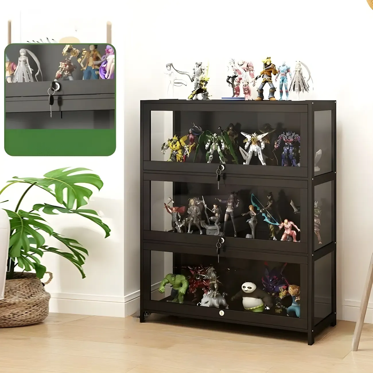 Contemporary Acrylic Wood Shelf Display Cabinet Black Image - 5