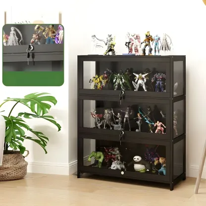 Contemporary Acrylic Wood Shelf Display Cabinet Black Image - 5