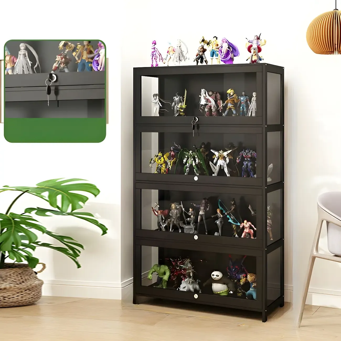Contemporary Acrylic Wood Shelf Display Cabinet Black Image - 7