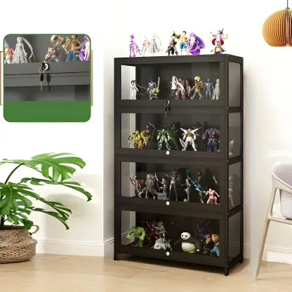 Contemporary Acrylic Wood Shelf Display Cabinet Black Image - 7