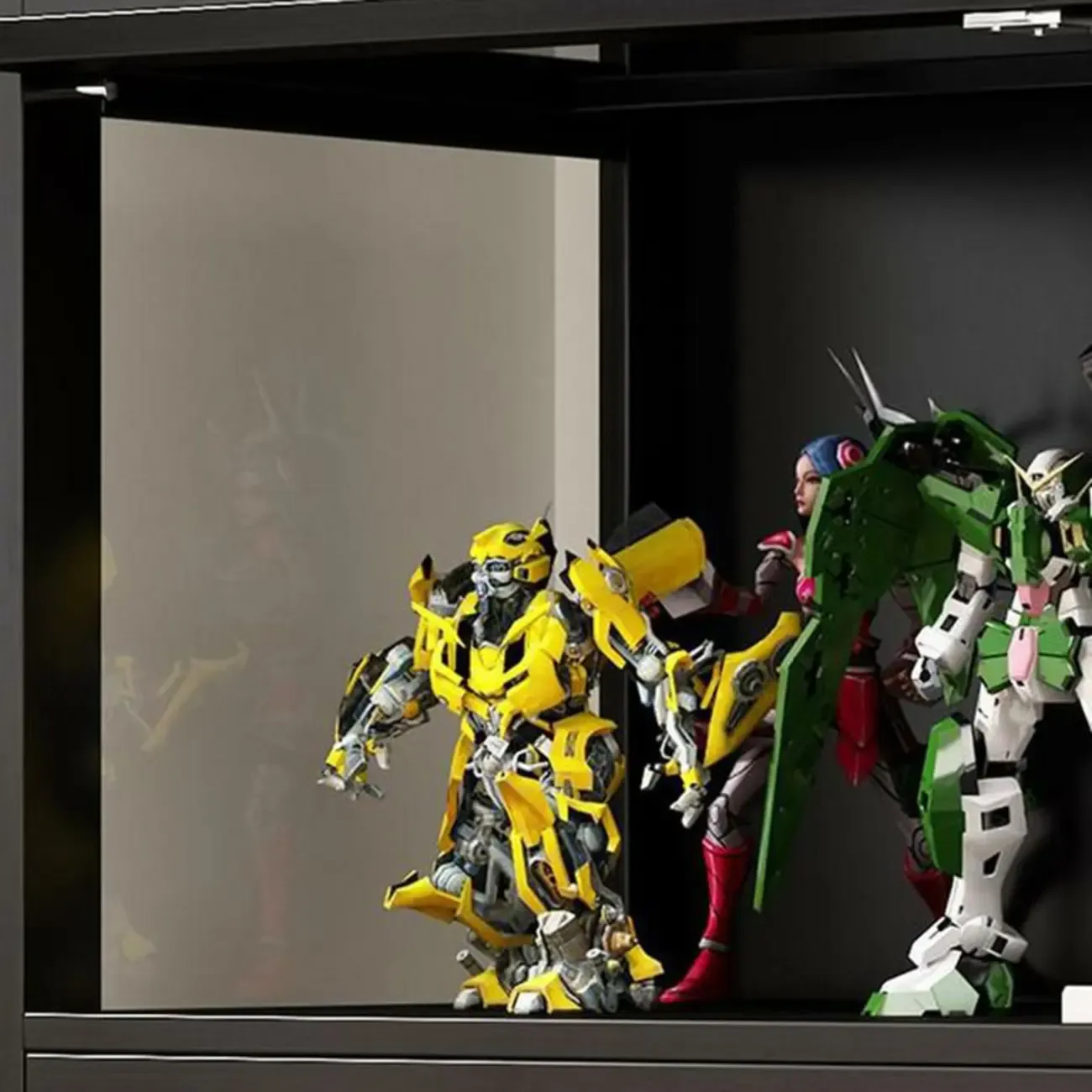 Contemporary Acrylic Wood Shelf Display Cabinet Black Image - 8