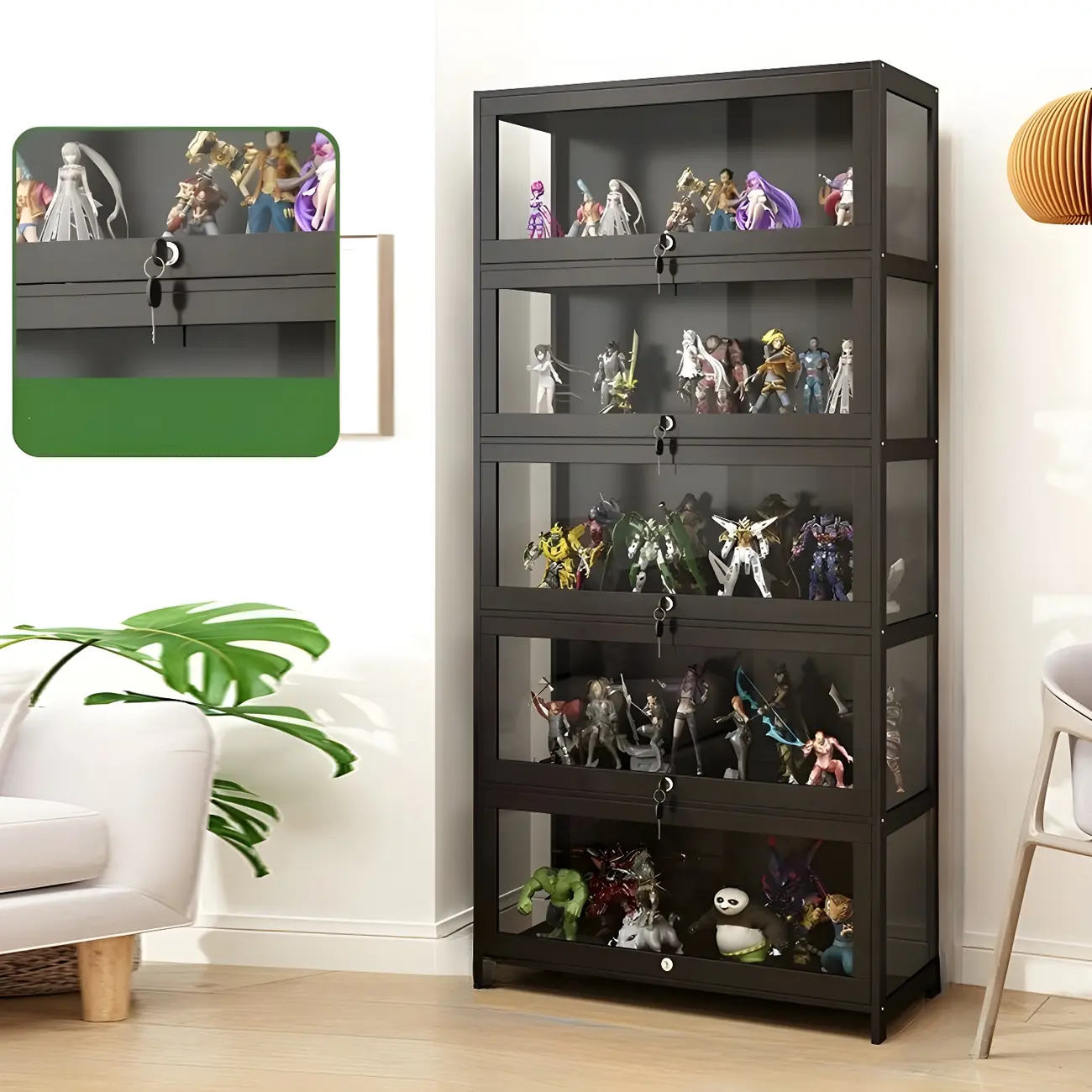 Contemporary Acrylic Wood Shelf Display Cabinet Black Image - 15 | homeyfad