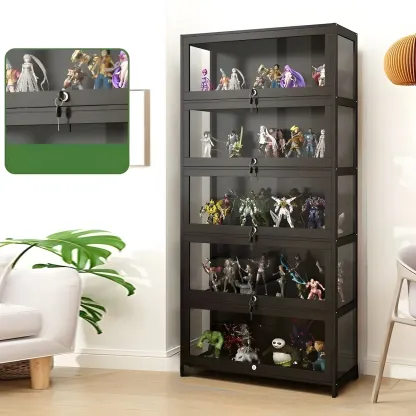 Contemporary Acrylic Wood Shelf Display Cabinet Black Image - 15