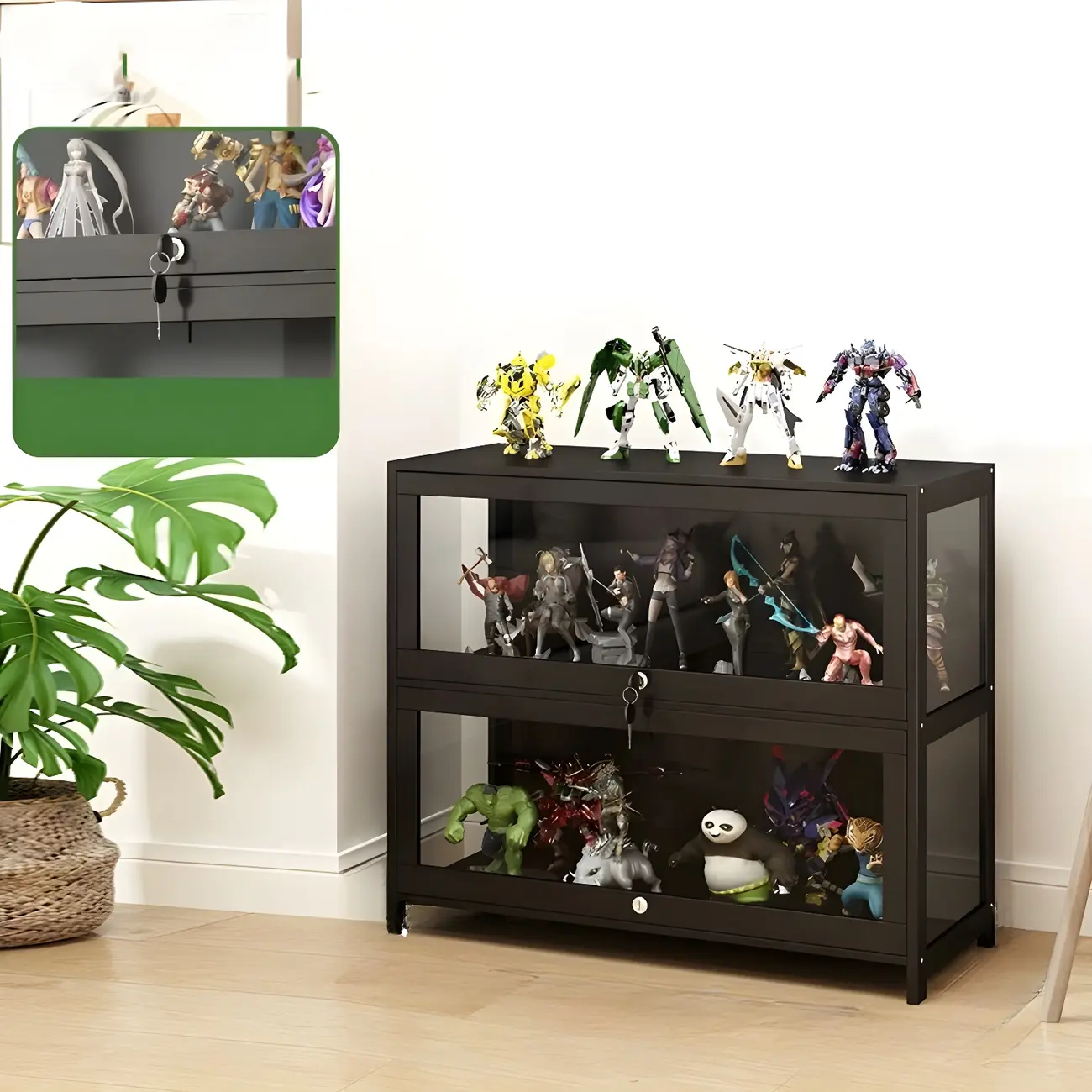 Contemporary Acrylic Wood Shelf Display Cabinet Black Image - 17 | homeyfad