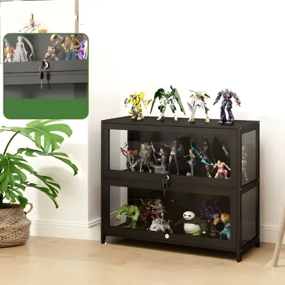 Contemporary Acrylic Wood Shelf Display Cabinet Black Image - 17