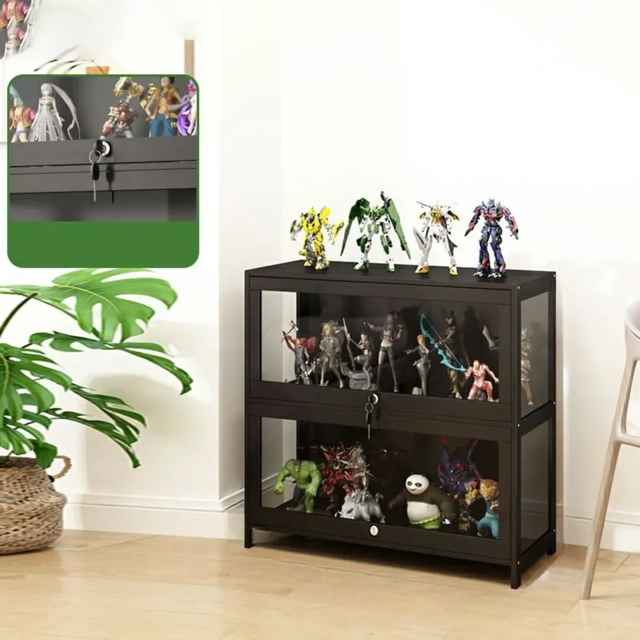 Contemporary Acrylic Wood Shelf Display Cabinet Black Image - 19