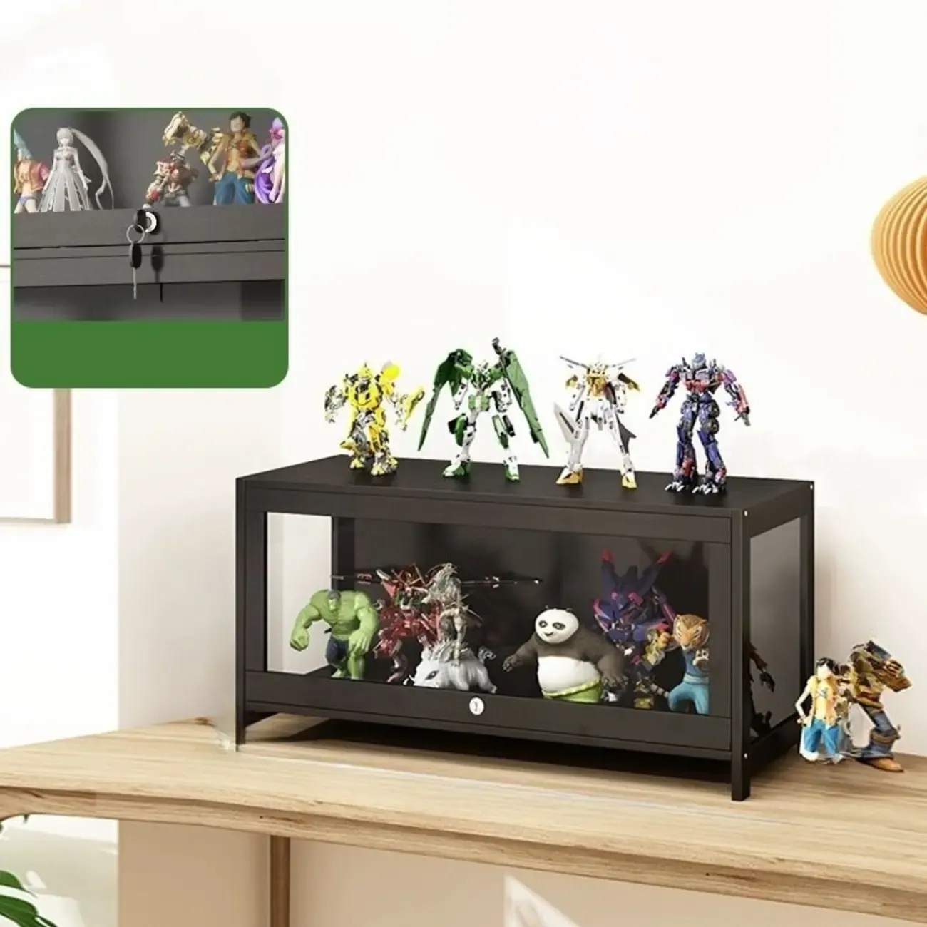 Contemporary Acrylic Wood Shelf Display Cabinet Black Image - 22