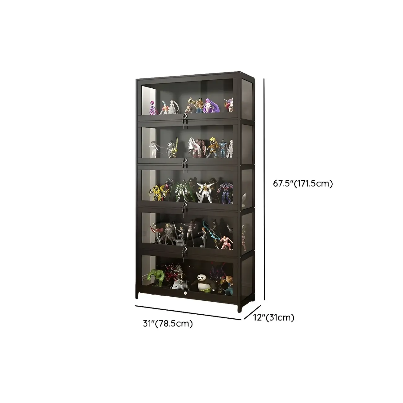 Contemporary Acrylic Wood Shelf Display Cabinet Black Image - 31