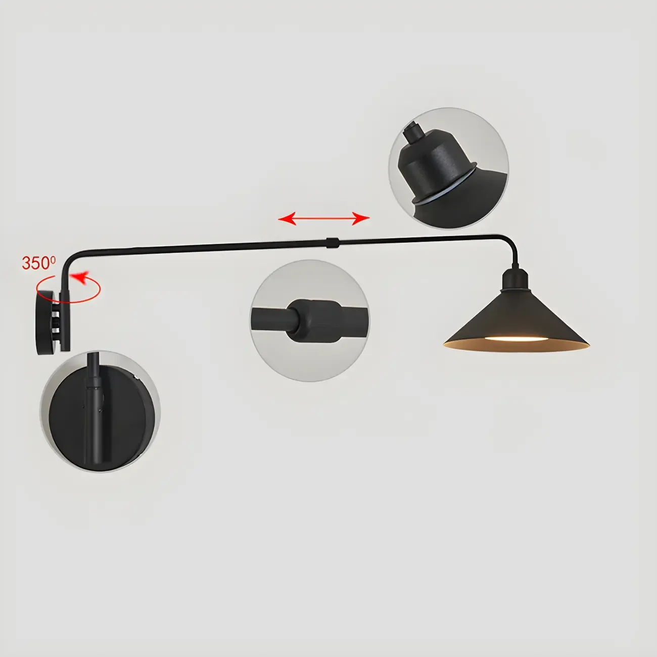 Simple Black Metal Adjustable Swing Arm Wall Light Image - 14