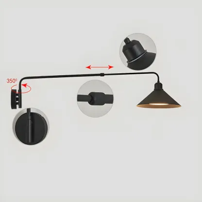 Simple Black Metal Adjustable Swing Arm Wall Light Image - 14
