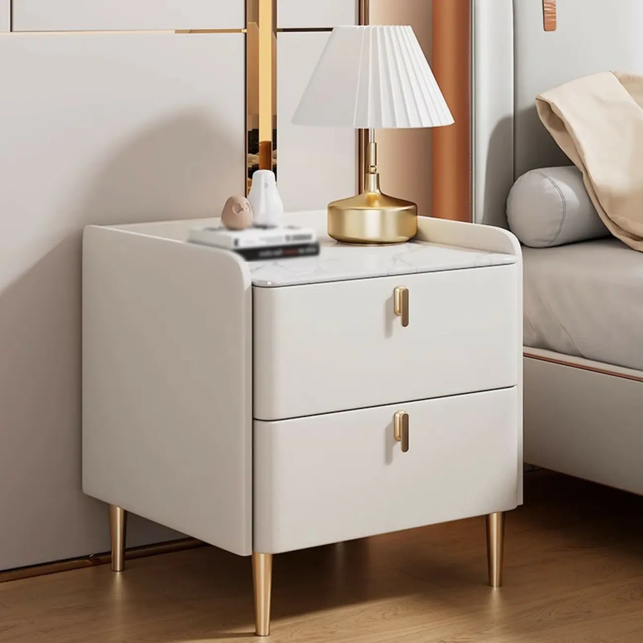 Modern Wooden Leather Soft-Edge 2-Drawer Nightstand Image - 9 | homeyfad