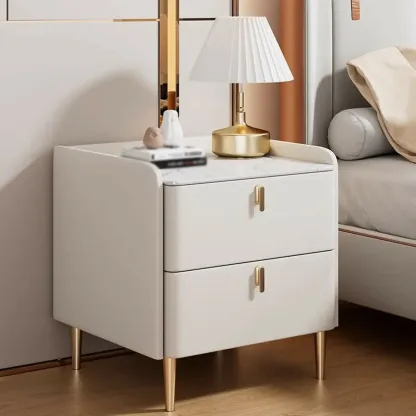 Modern Wooden Leather Soft-Edge 2-Drawer Nightstand Image - 9