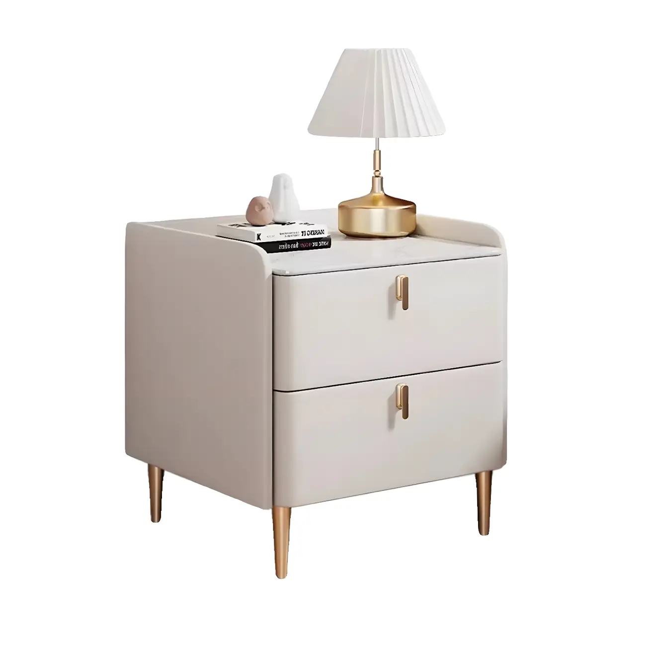Modern Wooden Leather Soft-Edge 2-Drawer Nightstand Image - 10 | homeyfad