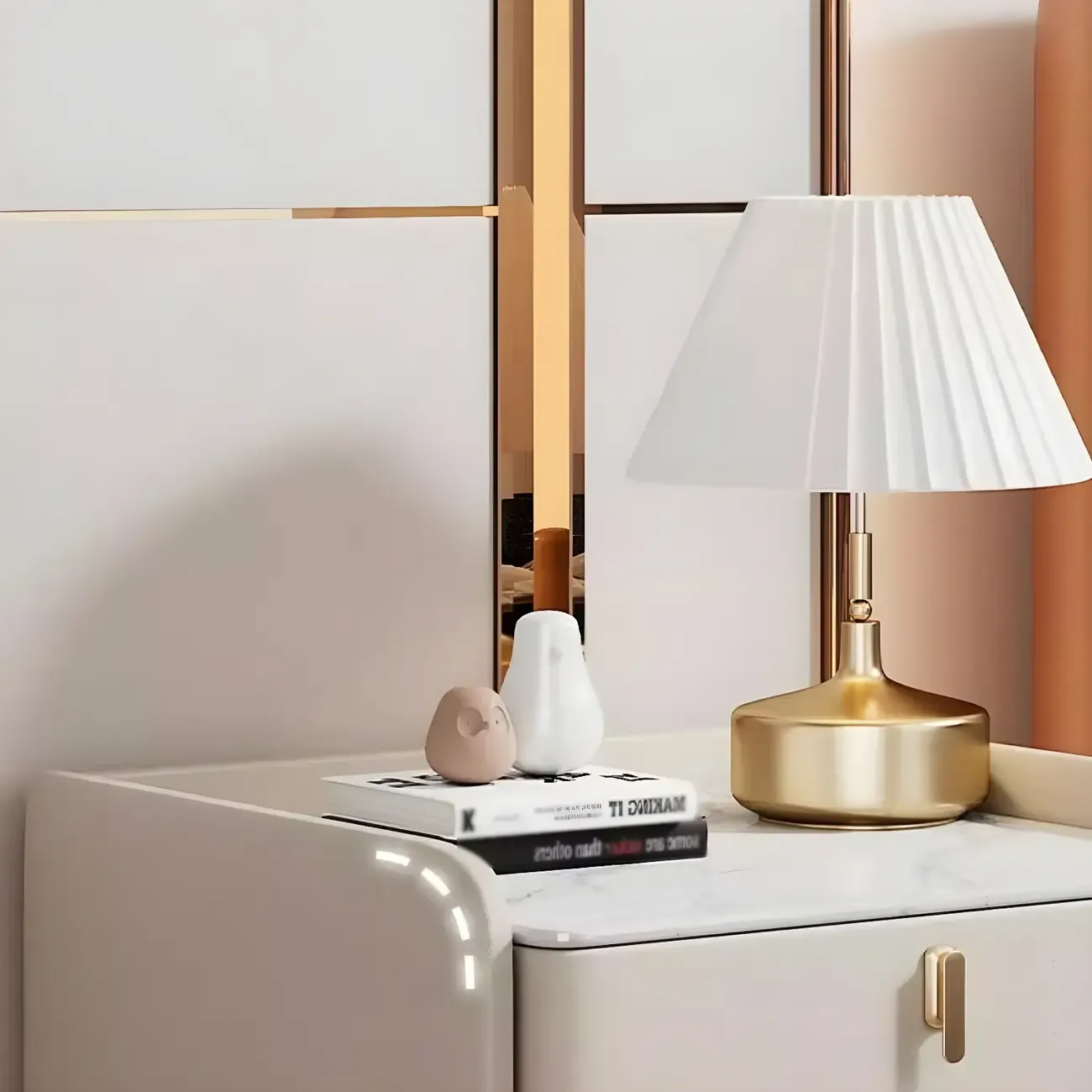 Modern Wooden Leather Soft-Edge 2-Drawer Nightstand Image - 11