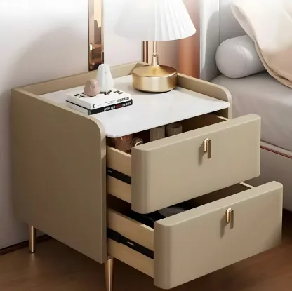 Modern Wooden Leather Soft-Edge 2-Drawer Nightstand Image - 12