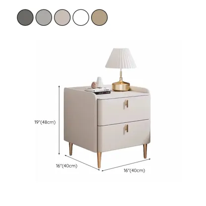 Modern Wooden Leather Soft-Edge 2-Drawer Nightstand Image - 16