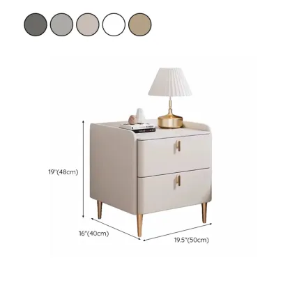 Modern Wooden Leather Soft-Edge 2-Drawer Nightstand Image - 18