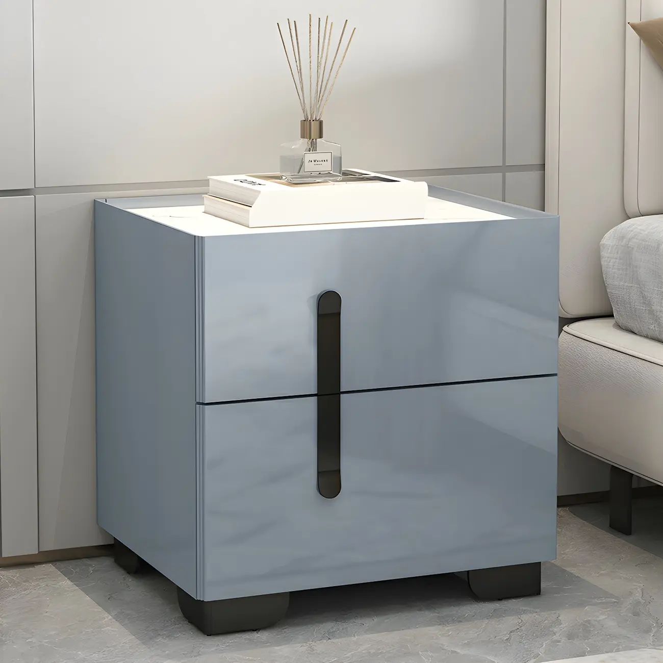 Sleek Highlight Wood Stone Top 2-Drawer Nightstand Image - 1 | homeyfad