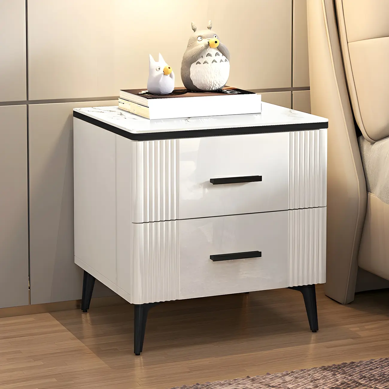 Sleek Highlight Wood Stone Top 2-Drawer Nightstand Image - 2 | homeyfad