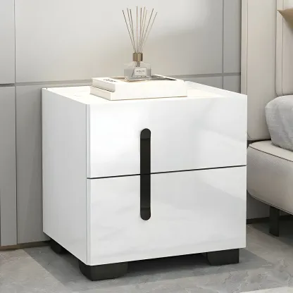 Sleek Highlight Wood Stone Top 2-Drawer Nightstand Image - 3