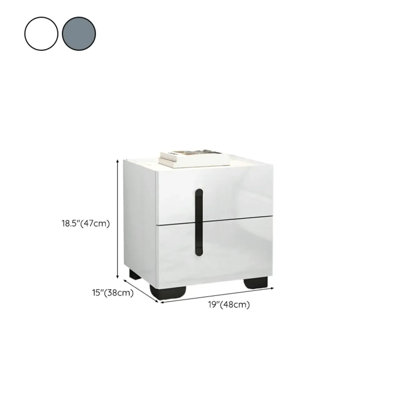 Sleek Highlight Wood Stone Top 2-Drawer Nightstand #size