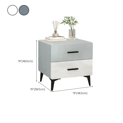 Sleek Highlight Wood Stone Top 2-Drawer Nightstand Image - 6