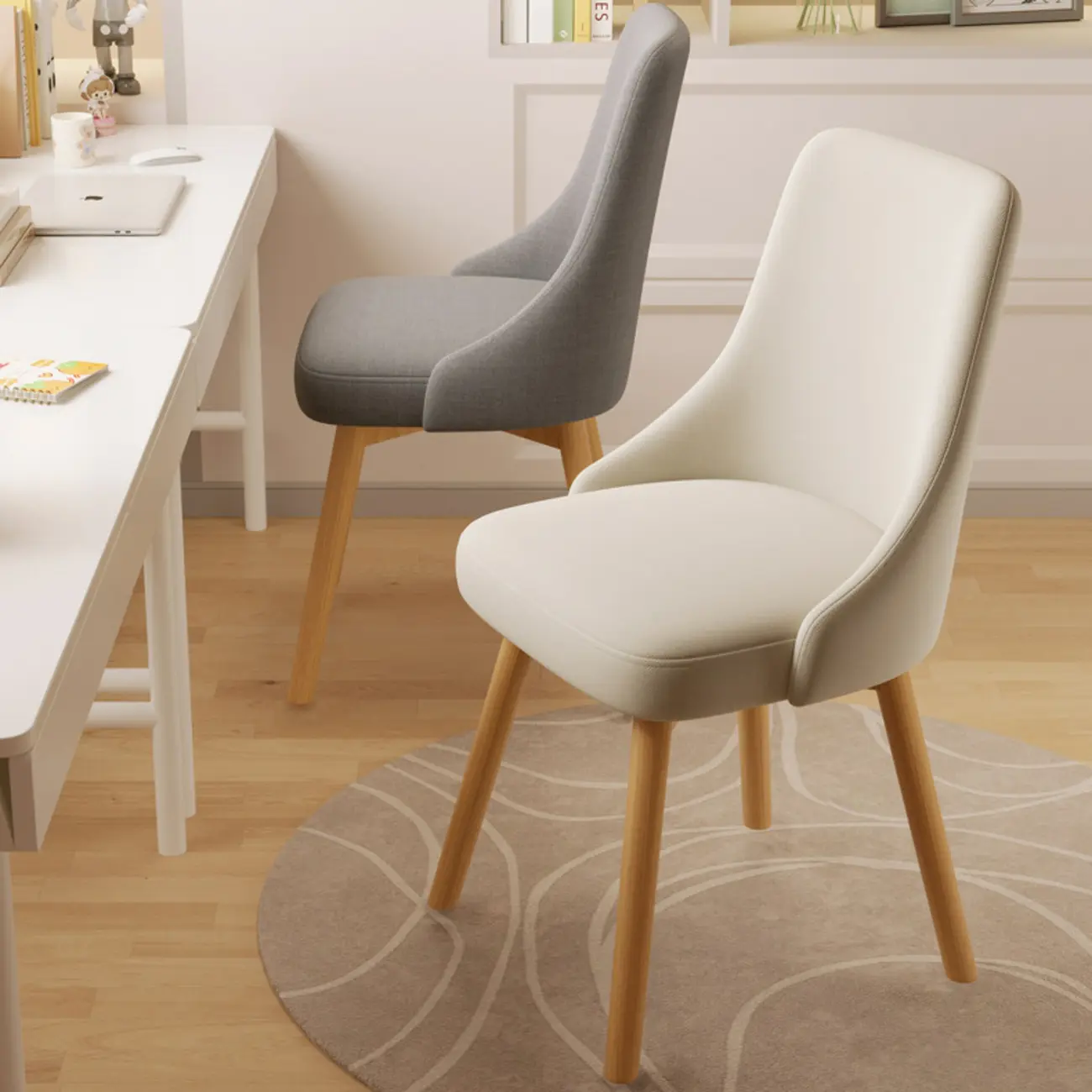 White Fabric Upholstered Solid Back Dining Chair Image - 3 | homeyfad