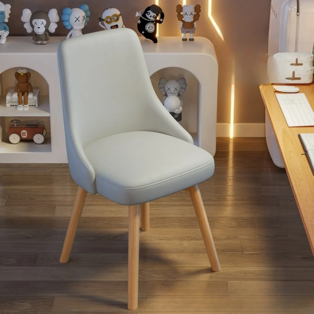 White Fabric Upholstered Solid Back Dining Chair Image - 4 | homeyfad