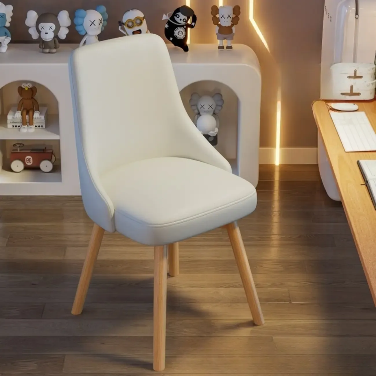 White Fabric Upholstered Solid Back Dining Chair Image - 10