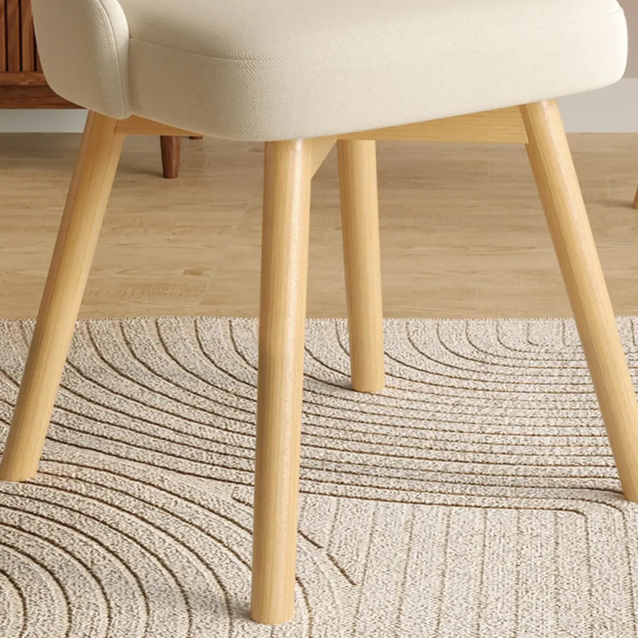 White Fabric Upholstered Solid Back Dining Chair Image - 13