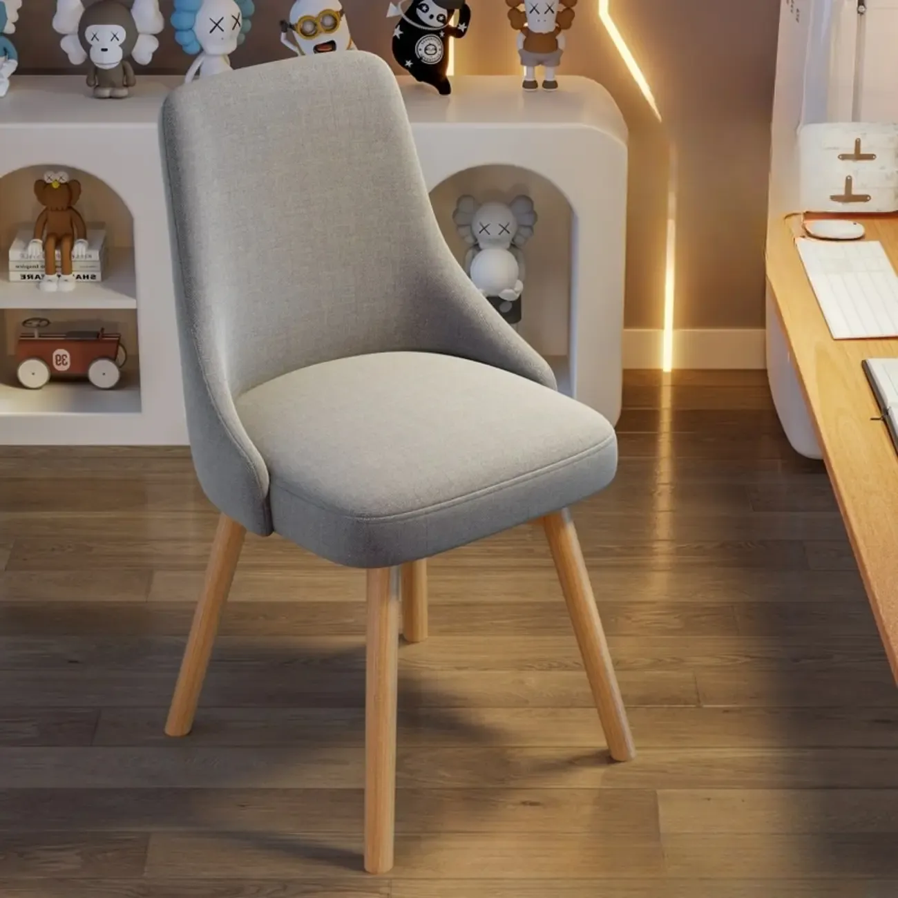 White Fabric Upholstered Solid Back Dining Chair Image - 14