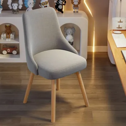 White Fabric Upholstered Solid Back Dining Chair Image - 14