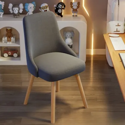 White Fabric Upholstered Solid Back Dining Chair Image - 15