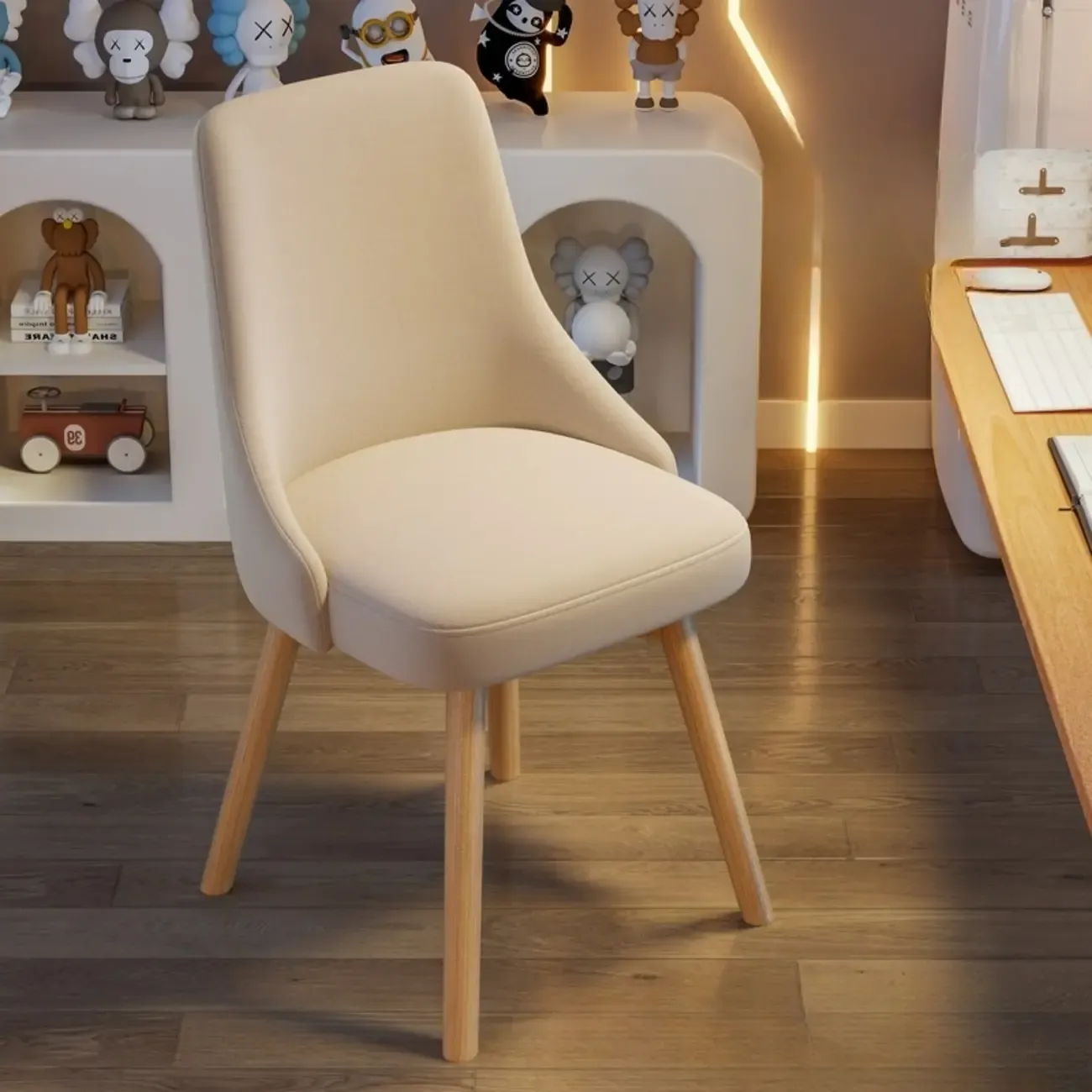 White Fabric Upholstered Solid Back Dining Chair Image - 17