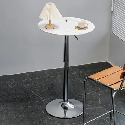 Modern White Stone Metal Pedestal Round Adjustable Bar Tables Image - 2