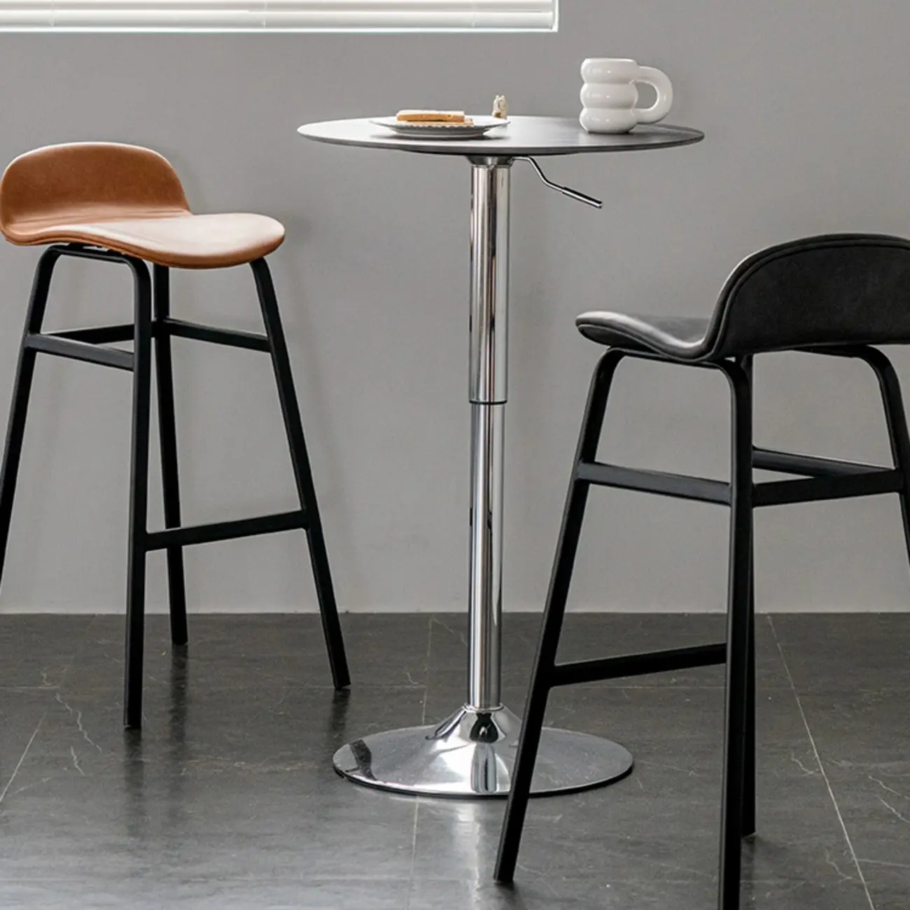 Modern White Stone Metal Pedestal Round Adjustable Bar Tables Image - 5 | homeyfad