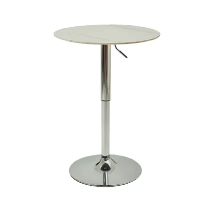 Modern White Stone Metal Pedestal Round Adjustable Bar Tables Image - 7