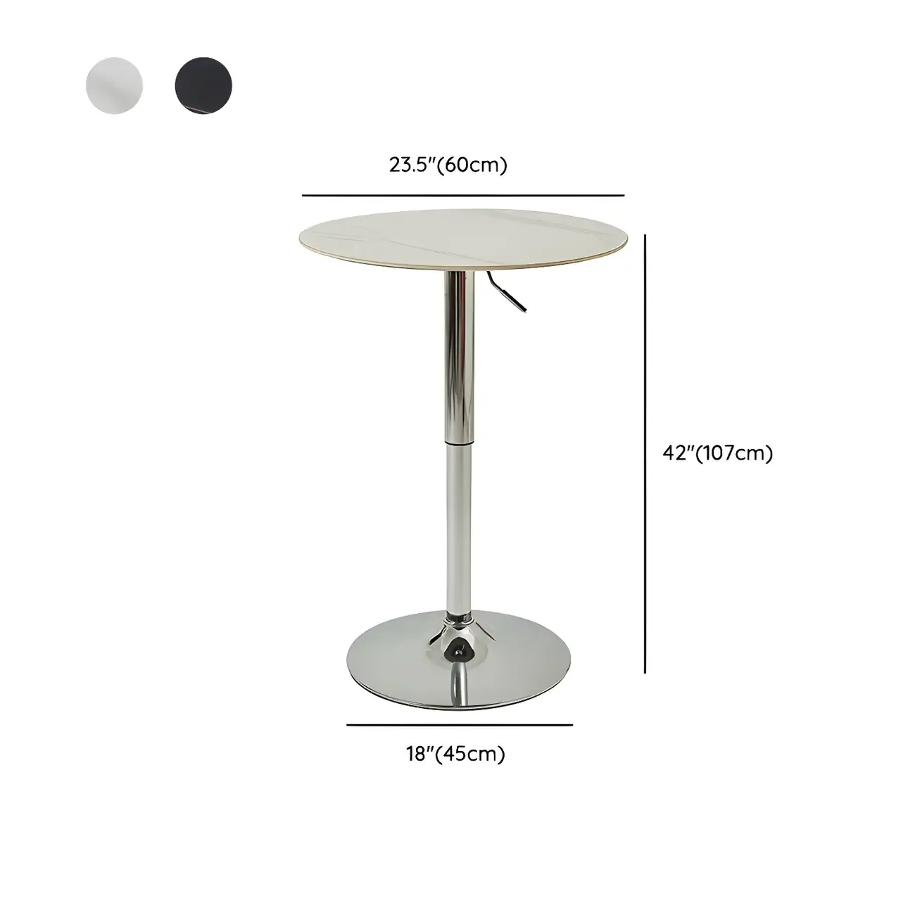 Modern White Stone Metal Pedestal Round Adjustable Bar Tables #size