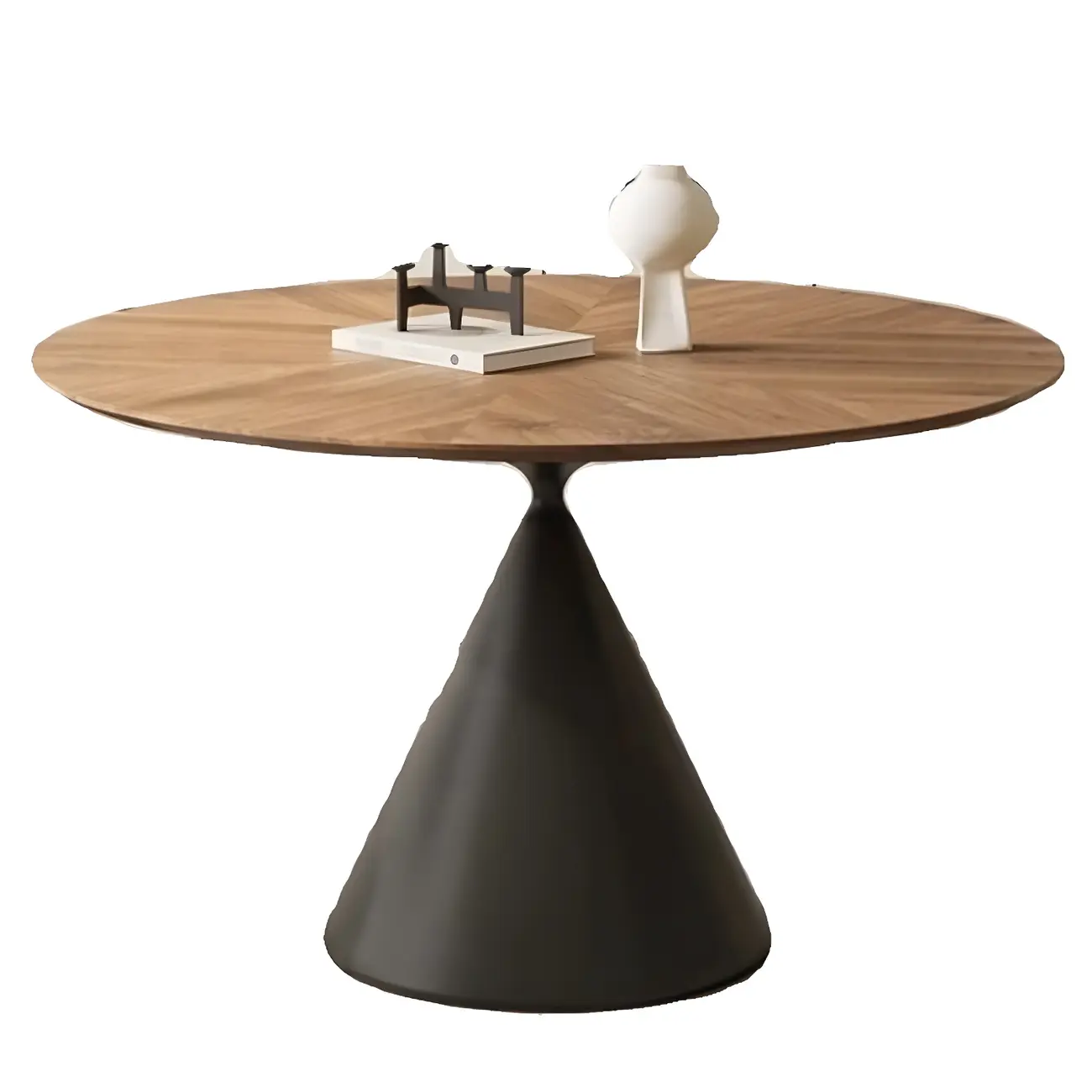 Brown Wood Round Dining Table with Black Metal Pedestal Image - 5 | homeyfad